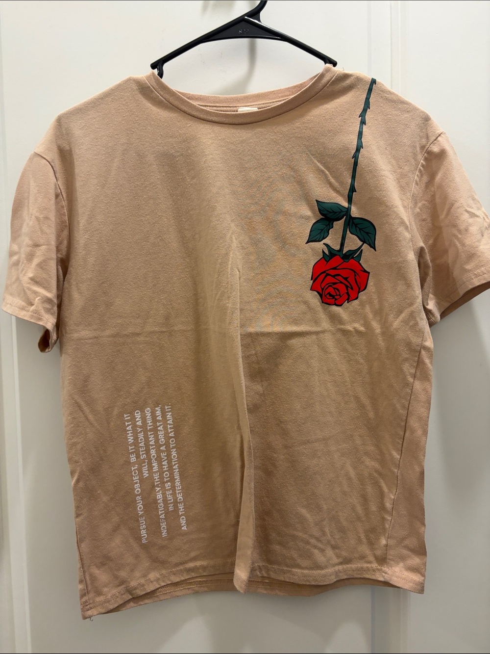 SHEIN Beige Short-Sleeve Tee with Red Rose Print